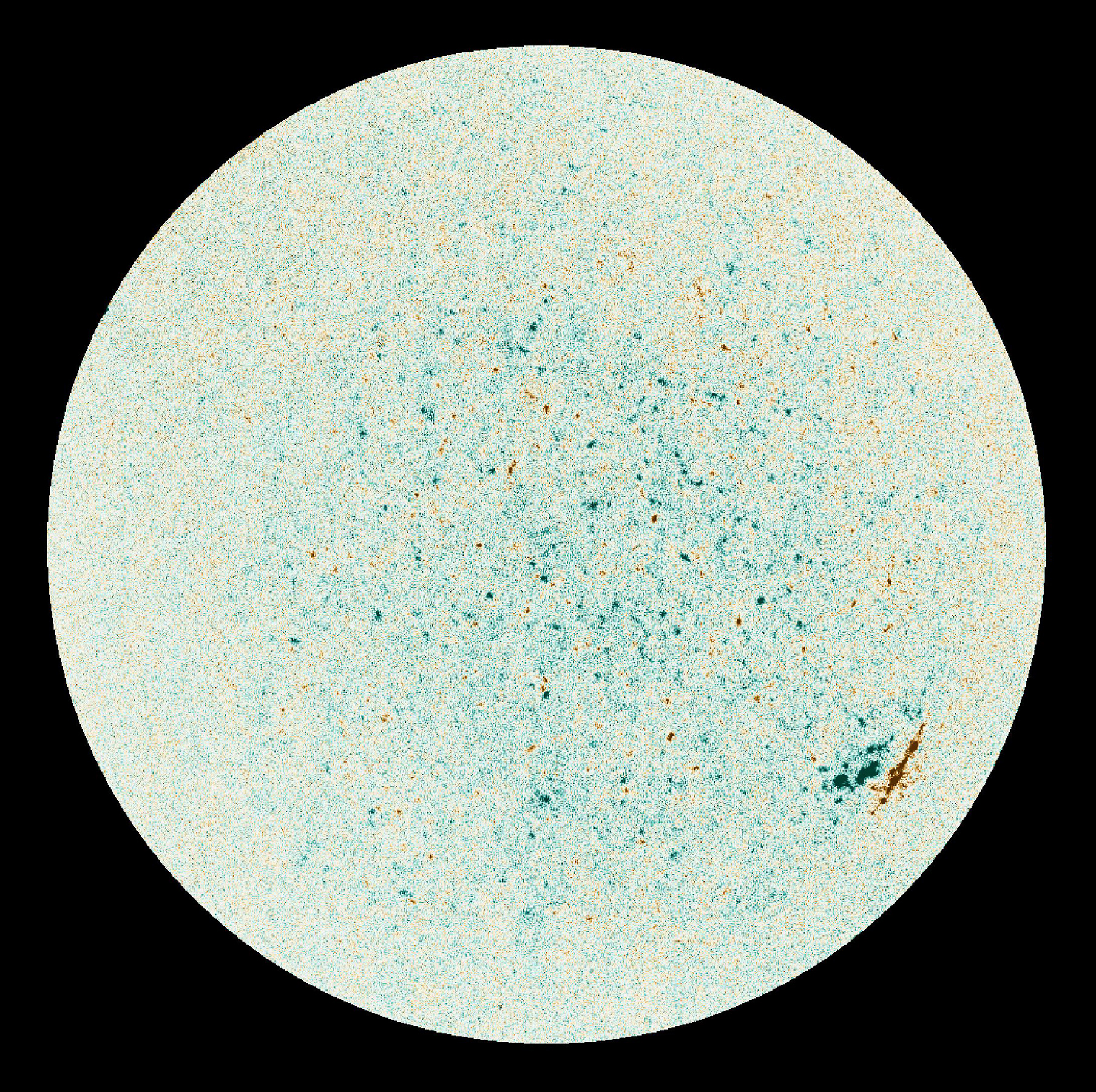 A map of magnetic properties for the whole Sun based on data from the Polarimetric and Helioseismic Imager (PHI) on NASA/ESA?s Solar Orbiter spacecraft taken on June 18, 2020 and released by ESA July 