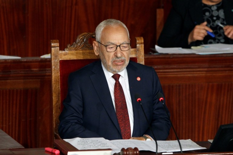 Rached Ghannouchi, leader of Tunisia''s moderate Islamist Ennahda party, attends the parliament''s opening with a session to elect a speaker, in Tunis