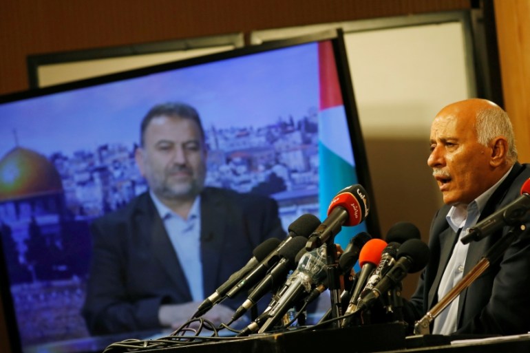 Hamas and Fatah press conference on Israel''s planned annexation of parts of West Bank