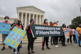 (DACA) students celebrate in front of the Supreme Court a