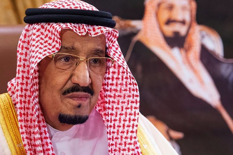 A handout picture provided by the Saudi Royal Palace on March 19, 2020 in the capital Riyadh shows Saudi King Salman bin Abdulaziz speaking during a televised speech, addressing the nation about the C