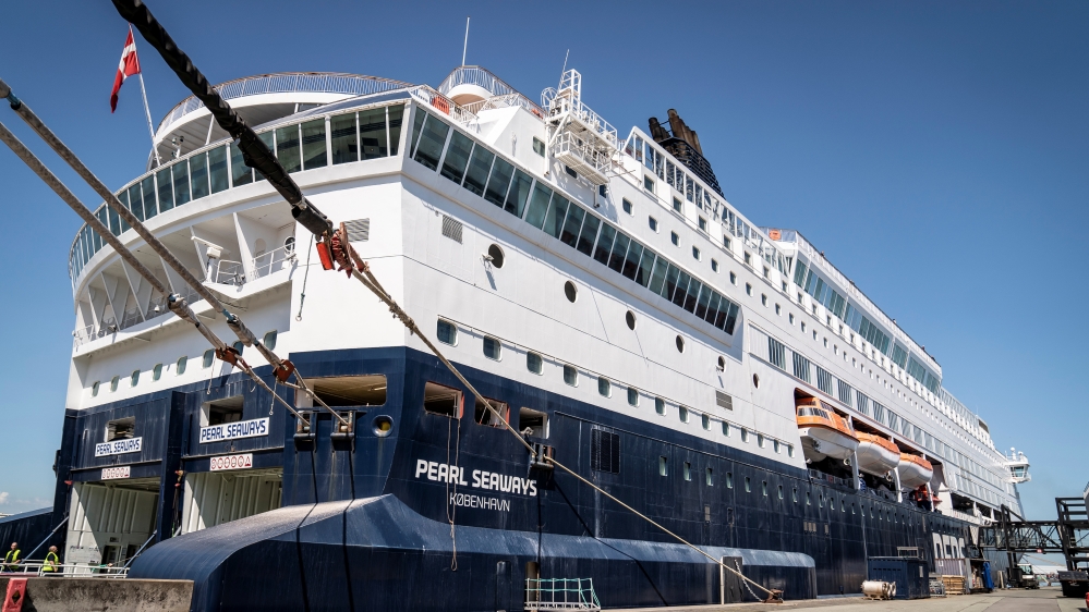 DFDS's ferry route between Copenhagen and Norway's capital, Oslo, resumes sailings after the break due to the coronavirus disease (COVID-19) crisis, from Copenhagen's North Port, in Denmark