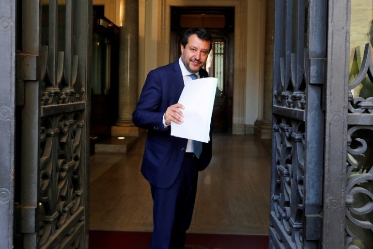 Leader of Italy''s far-right League party Matteo Salvini arrives to address the upper house of parliament ahead of a vote by senators on whether to allow magistrates to investigate him for refusing a
