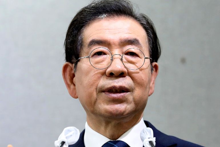 In this on Wednesday, July 8, 2020 photo Seoul Mayor Park Won-soon speaks during a press conference at Seoul City Hall in Seoul, South Korea. Police on Thursday, July 9, say the mayor of South Korea