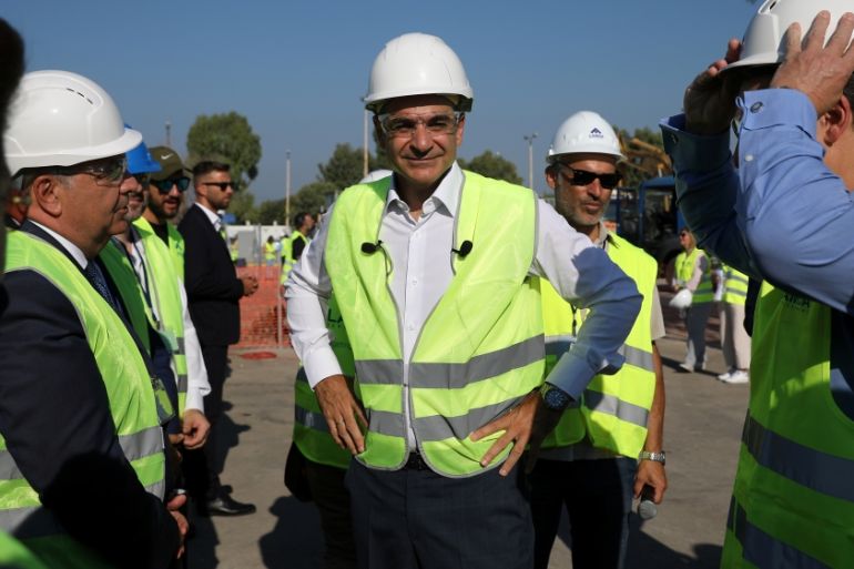 Greek Prime Minister Kyriakos Mitsotakis and Lamda Development CEO Odisseas Athanasiou attend an inaugural ceremony of works at the disused Hellenikon airport in Athens