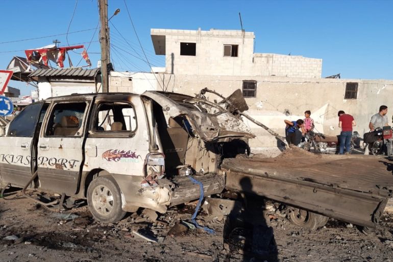 Bomb attack kills 4 civilians in Syria''s Azez - - AZEZ, SYRIA - JULY 19: A view of damaged site after a terror attack with a bomb-laden vehicle exploded in Siccu village of Azez, Syria on July 19, 202