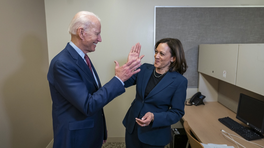 An undated handout photo made available by the Biden Harris Campaign shows former US Vice President and presumptive Democratic candidate for President Joe Biden with California Senator Kamala Harris, 