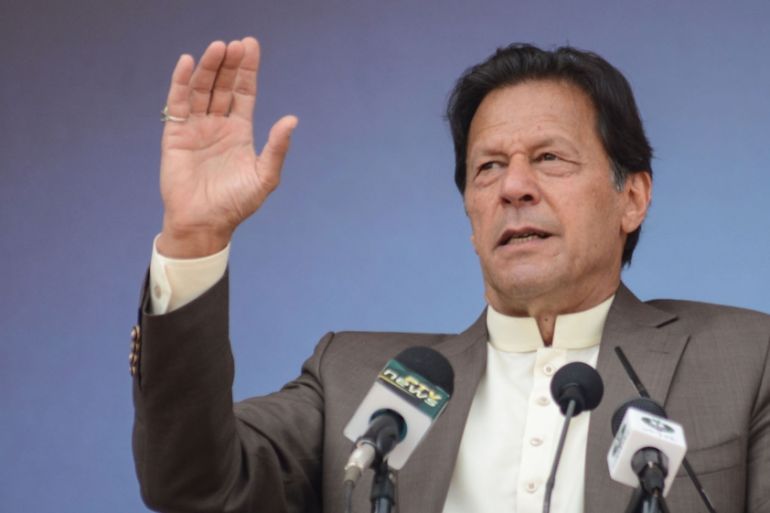 Pakistani Prime Minister Imran Khan addresses people during opening ceremony of U21 Games 2020 at Qayyum Sports Complex, in Peshawar, Pakistan on March 9, 2020.