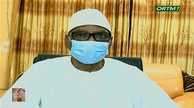 Malian President Ibrahim Boubacar Keita announcing his resignation on national television