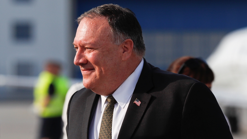 U.S. Secretary of State Mike Pompeo arrives at the airport in Prague
