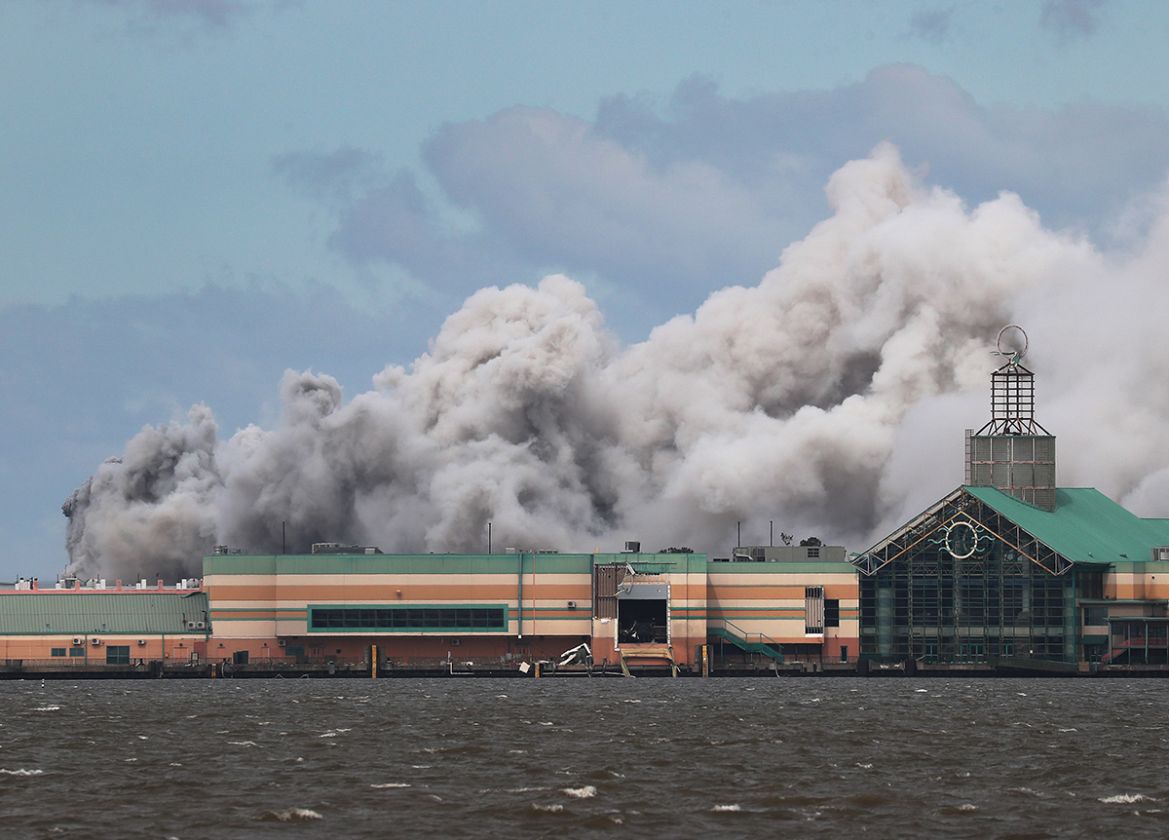 Smoke is seen rising from what is reported to be a chemical plant fire after Hurricane Laura passed through the area on August 27, 2020 in Lake Charles, Louisiana . The hurricane hit with powerful win