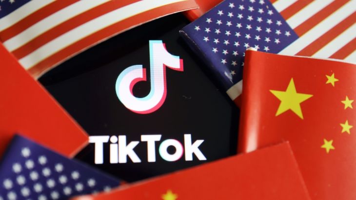 Illustration picture of Tiktok with U.S. and Chinese flags