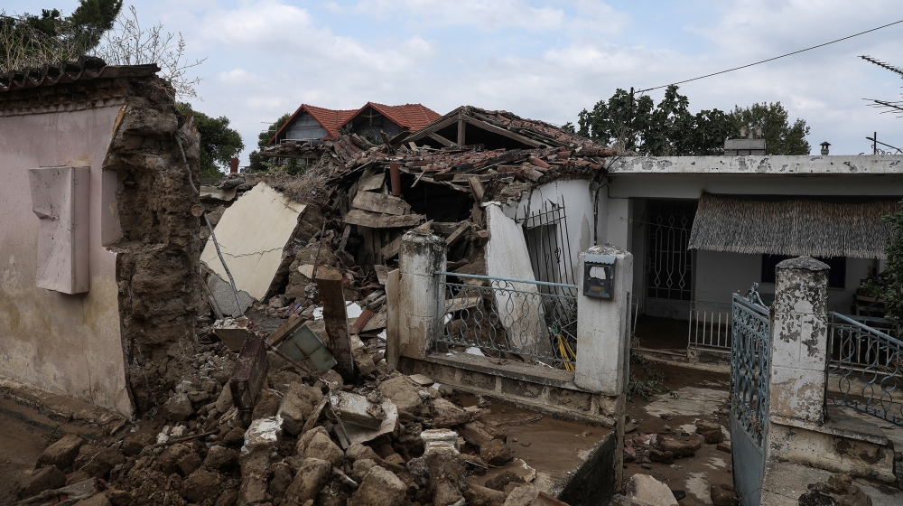 A view of a destroyed house at the village of Bourtzi, following flash floods on the island of Evia, Greece, August 9, 2020. Sotiris Dimitropoulos/Eurokinissi via REUTERS