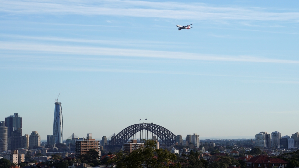 A view shows the last Qantas Boeing 747 jumbo jet that departed from Sydney Airport, in Sydney