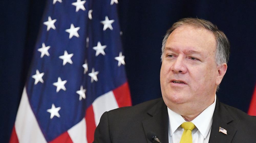 US Secretary of State Michael Pompeo speaks during a press conference with Iraq's Foreign Minister Fuad Hussein at the State Department in Washington, DC on August 19, 2020. MANDEL NGAN / AFP