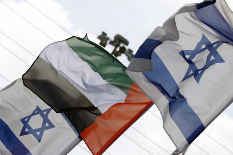 In this file photo Israeli and United Arab Emirates flags line a road in the Israeli coastal city of Netanya, on August 16, 2020.