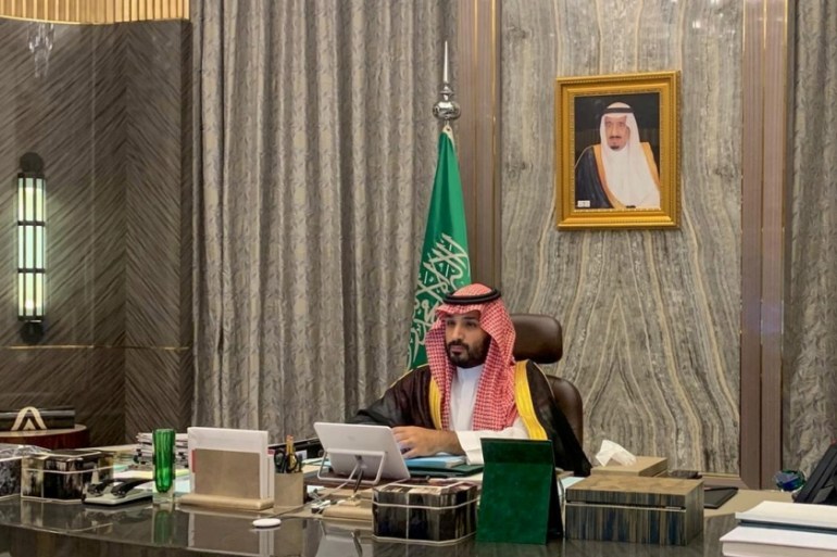 Saudi Crown Prince Mohammed bin Salman attends a virtual cabinet meeting in Riyadh
