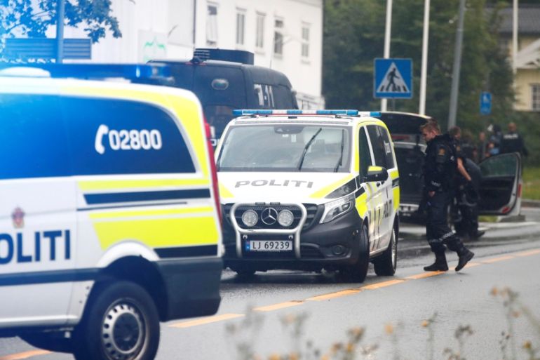 Police is seen at the site after a shooting in al-Noor Islamic center mosque, near Oslo, Norway August 10, 2019. NTB Scanpix/Terje Pedersen via REUTERS