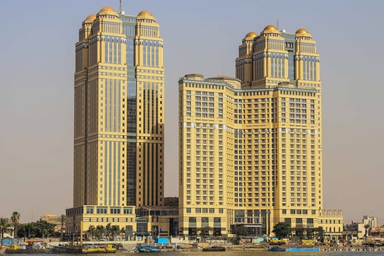 A general view taken on July 30, 2020 shows the five-star Fairmont Nile City hotel, where an alleged sexual assault took place in 2014, in the Egyptian capital Cairo. A gang rape allegation at a luxur