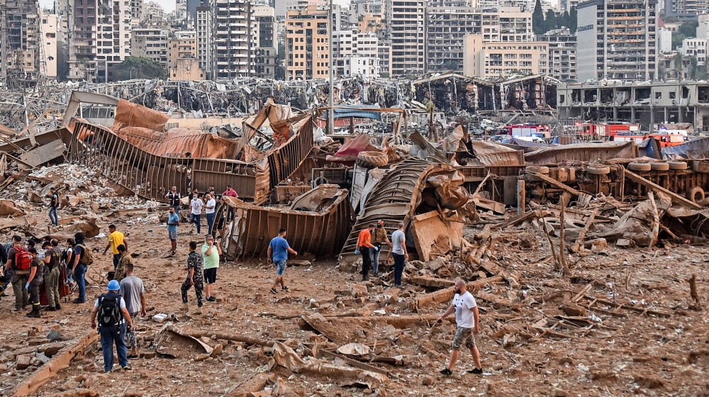 A picture shows the scene of an explosion near the the port in the Lebanese capital Beirut on August 4, 2020. Two huge explosion rocked the Lebanese capital Beirut, wounding dozens of people, shaking 