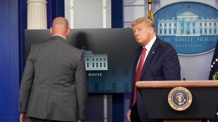 Trump leaves briefing room