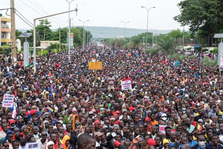 Supporters of the Imam Mahmoud Dicko and other opposition political parties attend a mass protest demanding the resignation of Mali''s President Ibrahim Boubacar Keita in Bamako, Mali August 11, 2020.
