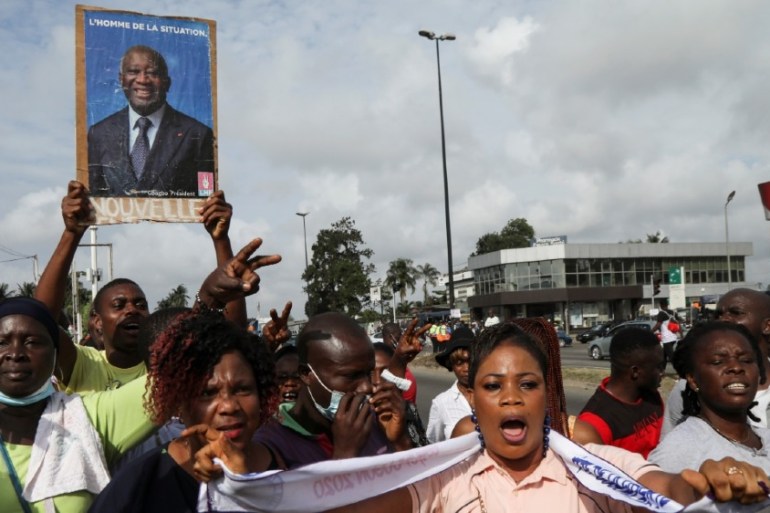 Supporters of former President Laurent Gbagbo, barred from participating in the October presidential election gather as they plan to defy the ruling by waiting for the arrival o