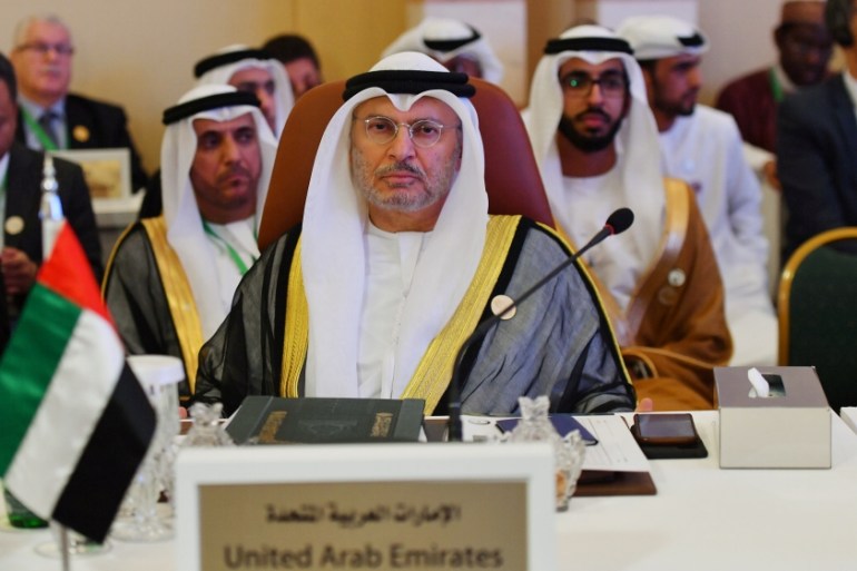 UAE Minister of State for Foreign Affairs Anwar Gargash is seen during preparatory meeting for the GCC, Arab and Islamic summits in Jeddah