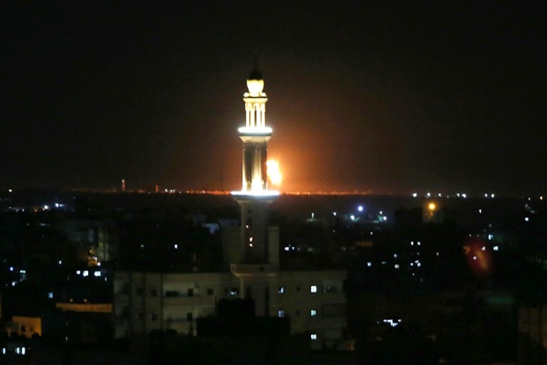 RAFAH, GAZA - AUGUST 3: Smokes and flames rise after war planes belonging to Israeli army carried out airstrikes over Rafah, Gaza Strip on August 3, 2020. ( Ashraf Amra - Anadolu Agency )