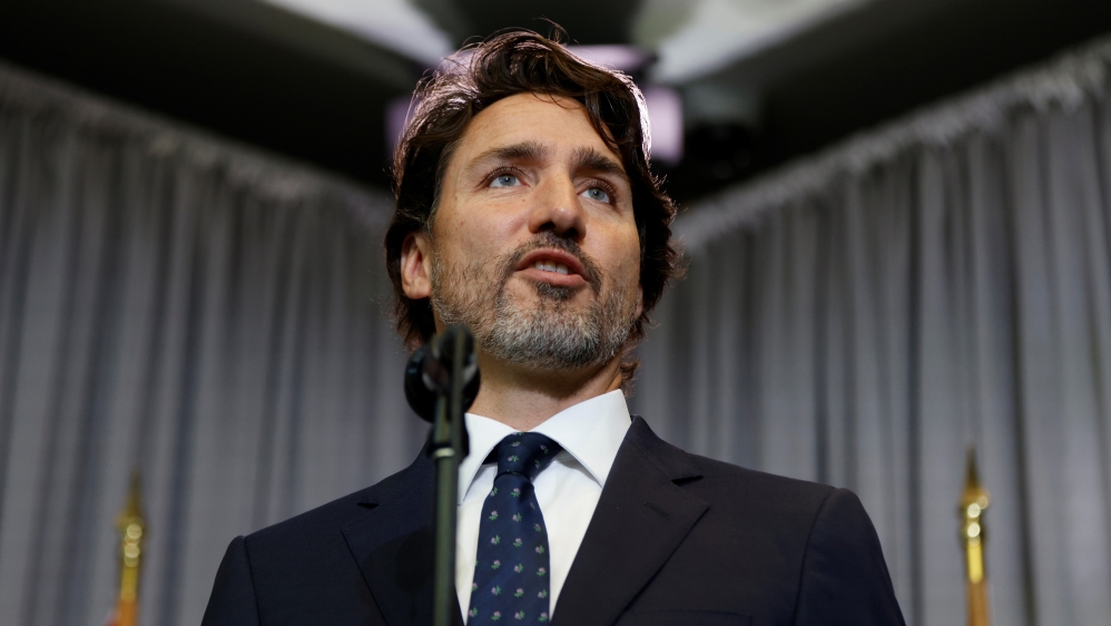 Canada's Prime Minister Justin Trudeau speaks during a news conference at a cabinet retreat in Ottawa