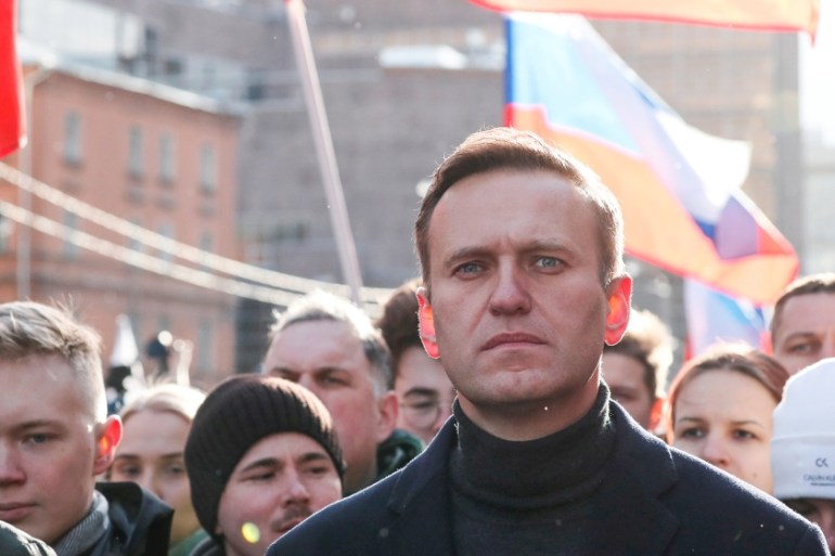 Russian opposition politician Alexei Navalny takes part in a rally to mark the 5th anniversary of opposition politician Boris Nemtsov''s murder and to protest against proposed amendments to the country