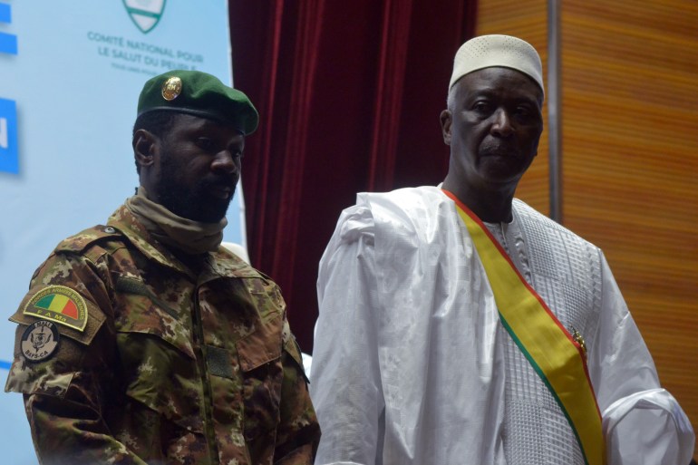 The new interim president of Mali Bah Ndaw attends the Inauguration ceremony with the Malian new vice president Colonel Assimi Goita in Bamako, Mali