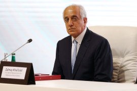 Zalmay Khalilzad, US envoy for peace in Afghanistan, is seen during talks between the Afghan government and the Taliban in Doha, Qatar, September 12, 2020 [File: Ibraheem al Omari/Reuters]