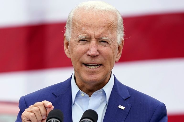 Democratic presidential candidate former Vice President Joe Biden speaks during a campaign event on manufacturing and buying American-made products at UAW Region 1 headquarters in Warren, Mich., Wedne