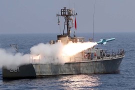 A missile is launched during the annual military drill, dubbed “Zolphaghar 99”, in the Gulf of Oman with the participation of Navy, Air and Ground forces, Iran on September 9, 2020. Picture taken Sept