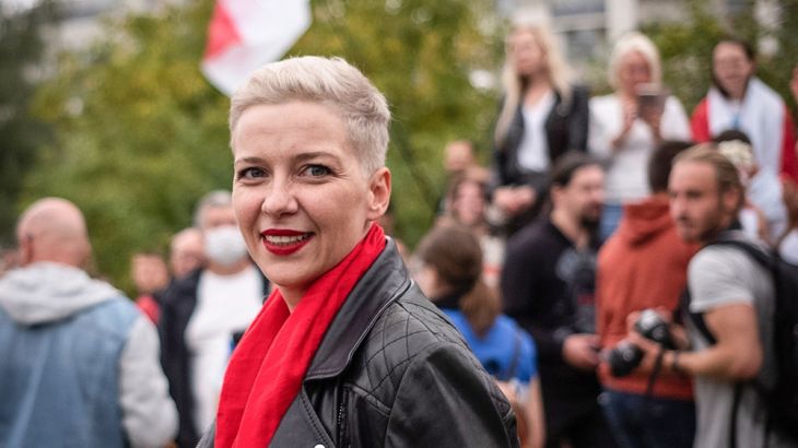 MINSK, BELARUS - AUGUST 23: Opposition leader Maria Kolesnikova at an anti-goverment demonstration on August 23, 2020 in Minsk, Belarus. There have been near daily demonstrations after the disputed Au