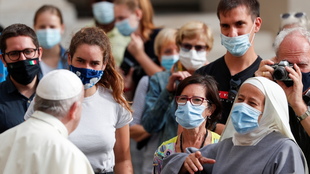 Pope Francis arrives at the first weekly general audience to readmit the public since the coronavirus disease (COVID-19) outbreak, at the Vatican