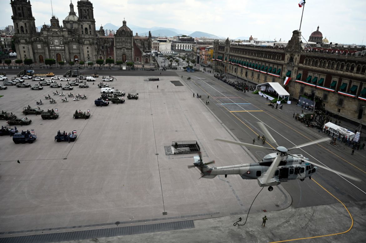 General view during the military parade 210th anniversary of the Independence Day at the Zocalo Square in Mexico City on September 16, 2020. (Photo by ALFREDO ESTRELLA / AFP)