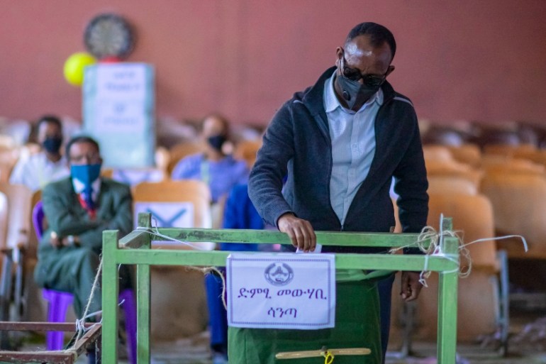A man casts his vote in a local election in the regional capital Mekelle, in the Tigray region of Ethiopia Wednesday, Sept. 9, 2020. People began voting in Ethiopia''s northern Tigray region