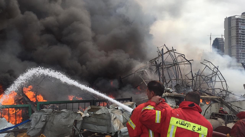 Beirut port fire [Courtesy of Beirut Firefighters via Al Jazeera]