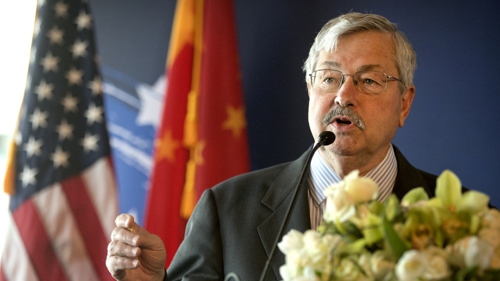 US Ambassador to China Terry Branstad speaks at an event to celebrate the re-introduction of American beef imports to China in Beijing, China June 30, 2017. [File: Mark Schiefelbein/Pool via Reuters]