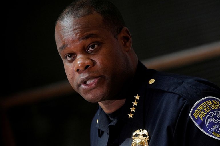 FILE PHOTO: Rochester Police Chief, La''Ron Singletary speaks during a news conference regarding the protests over the death of a Black man, Daniel Prude, after police put a spit hood over his head dur