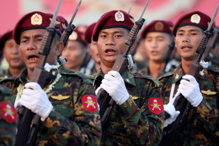 Myanmar soldiers take part in a military parade to mark the 74th Armed Forces Day in the capital Naypyitaw, on March 27, 2019. REUTERS/Ann Wang