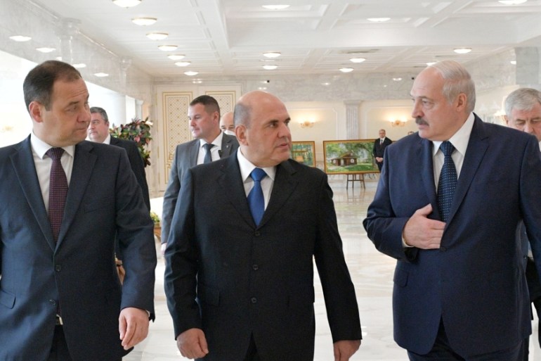 Russian Prime Minister Mikhail Mishustin, Belarusian President Alexander Lukashenko
