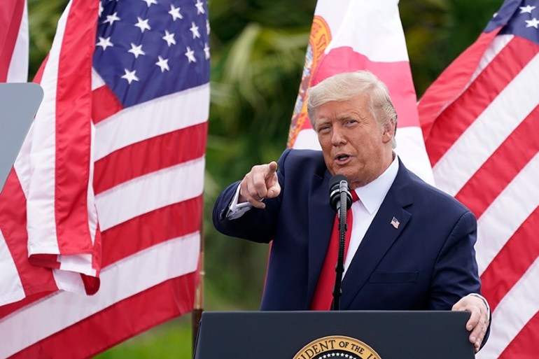 President Donald Trump speaks at the Jupiter Inlet Lighthouse and Museum, Tuesday, Sept.. 8, 2020, in Jupiter, Fla. (AP Photo/John Raoux)