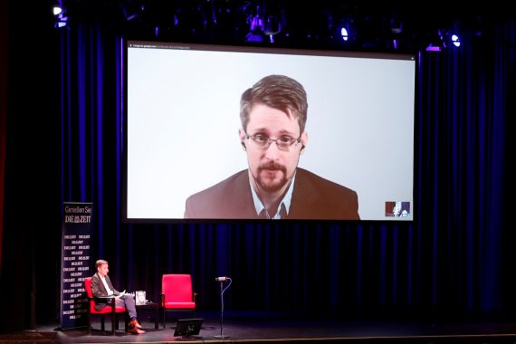 Edward Snowded speaks via video link