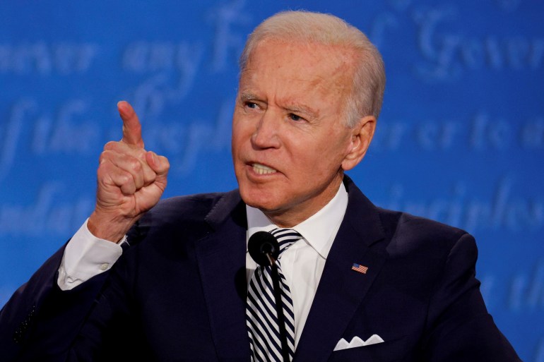 Joe Biden points during a presidential debate