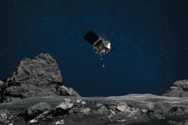 A photo made available by NASA shows an artist&#39;s rendering of OSIRIS-REx spacecraft descending towards Asteroid Bennu to collect a sample [File: University of Arizona/EPA]