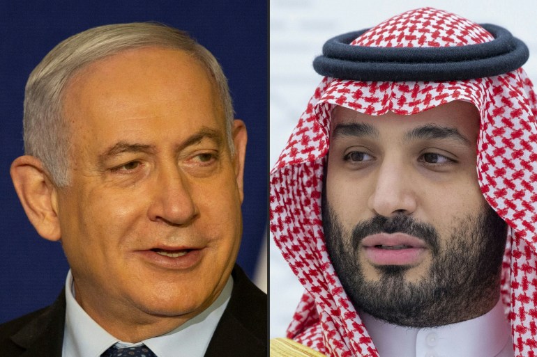 Israeli media quoted Israeli officials saying that Netanyahu and the head of the Mossad spy agency Yossi Cohen, 'flew yesterday to Saudi Arabia, and met Pompeo and MBS in the city of Neom' [Maya Alleruzzo and Bandar Al-Jaloud/AFP]