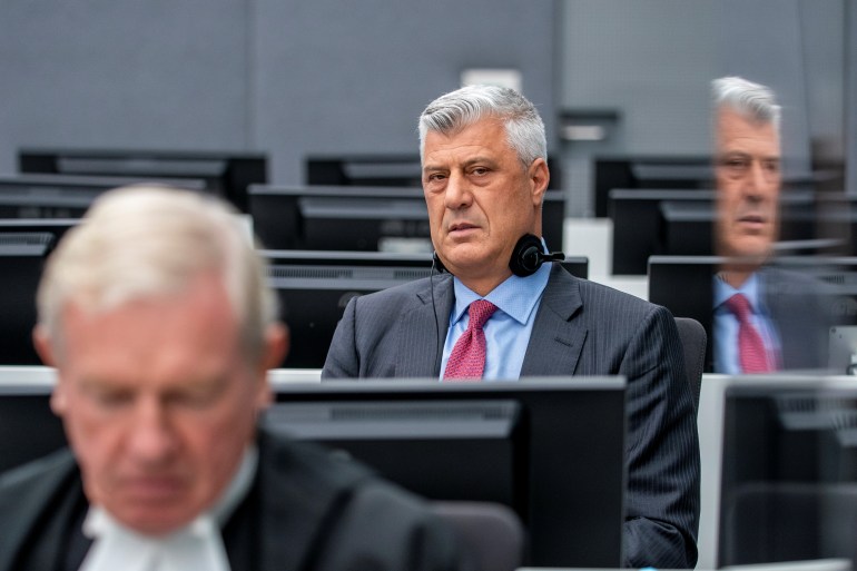 Former Kosovo President Hashim Thaci appears for the first time before the Kosovo Specialist Chambers in The Hague, Netherlands [Jerry Lampen/Pool via Reuters]